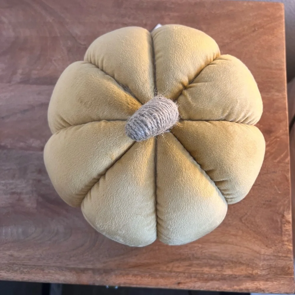 Rust Yellow set Velvet Pumpkin Pillow Fall Decoration, Faux Jute Stem